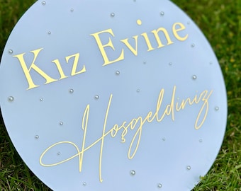 Door sign with pearls, Kapi süsü, Welcome sign, Kiz Evi Naz Evi, Kiz Evine Hosgeldiniz, Bride pick-up, Reception sign, Gelin Evine, Söz.