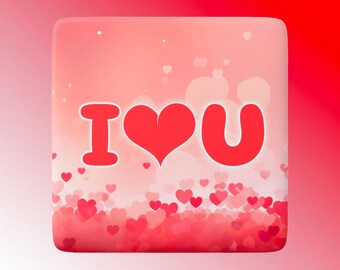 I Heart U porcelain magnet, 2in x 2in, Square Magnet, Cute Magnet, Love Magnet, Valentines