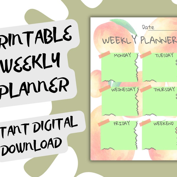 Weekly planner, Digital weekly planner, Digital PDF file, Download instantly, Productive days, Printable weekly planner, Weekly to do