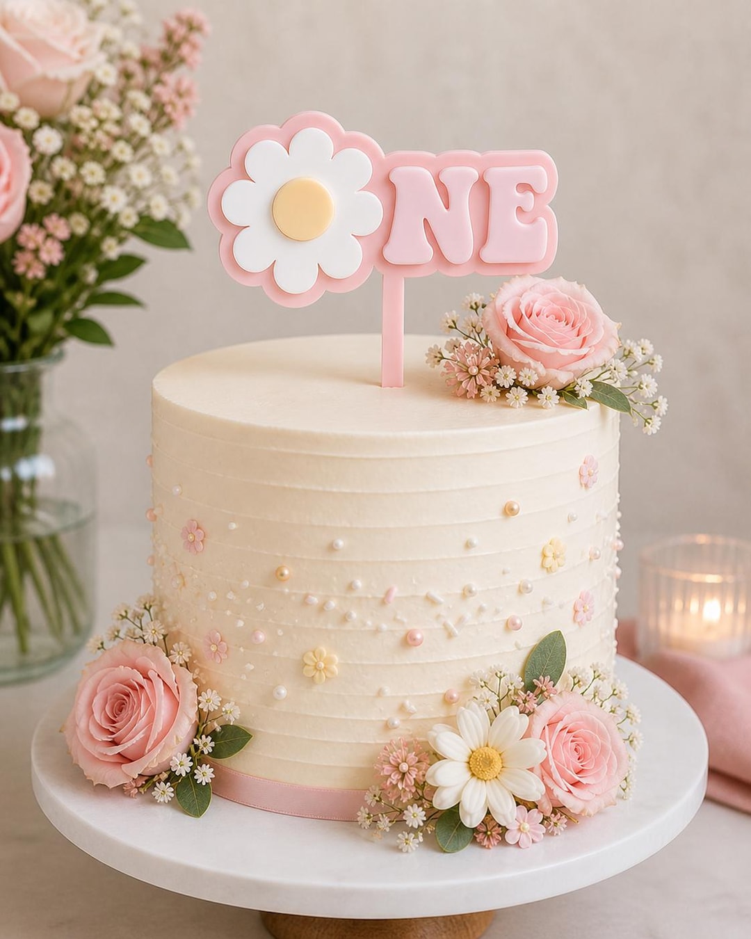Daisy ONE Cake Topper SVG | First Birthday Flower Design (digital ...
