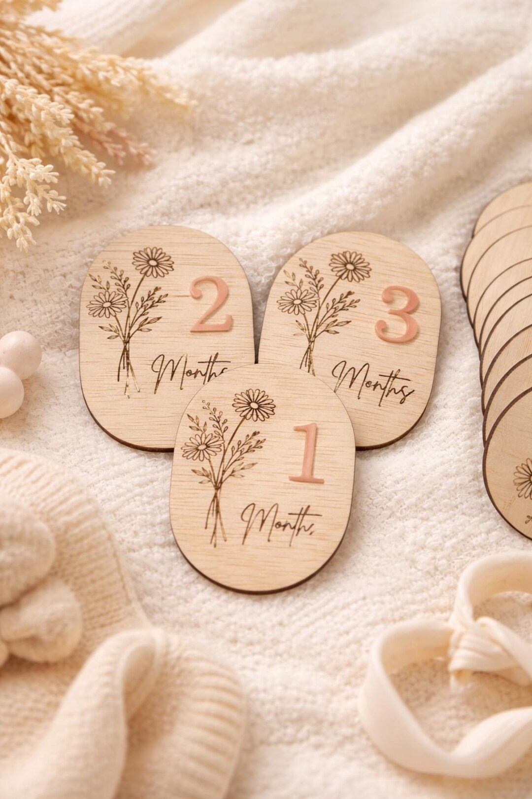 Baby Daisy Milestone Discs | 1-12 Months Wooden & Acrylic Laser Cut ...