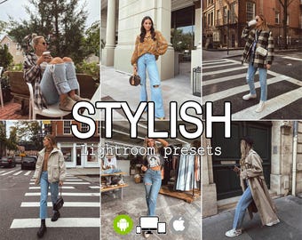 May include: A collage of images featuring people wearing stylish clothing. The text "STYLISH Lightroom presets" is displayed in the center of the image.