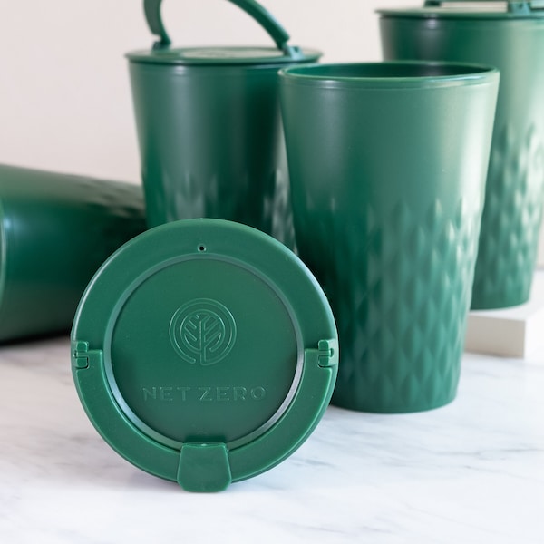 Net Zero Cup Plantaardige, Duurzame en Herbruikbare Koffiekop (16oz / 420ml) - Smaragdgroen