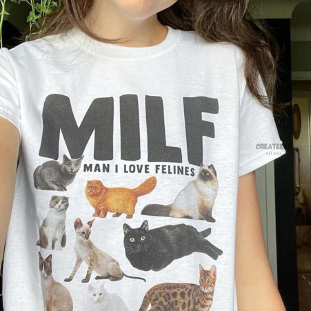 MILF Wife, I Love Felines, Funny, Vintage Cat, Unisex Adult T Shirt ...