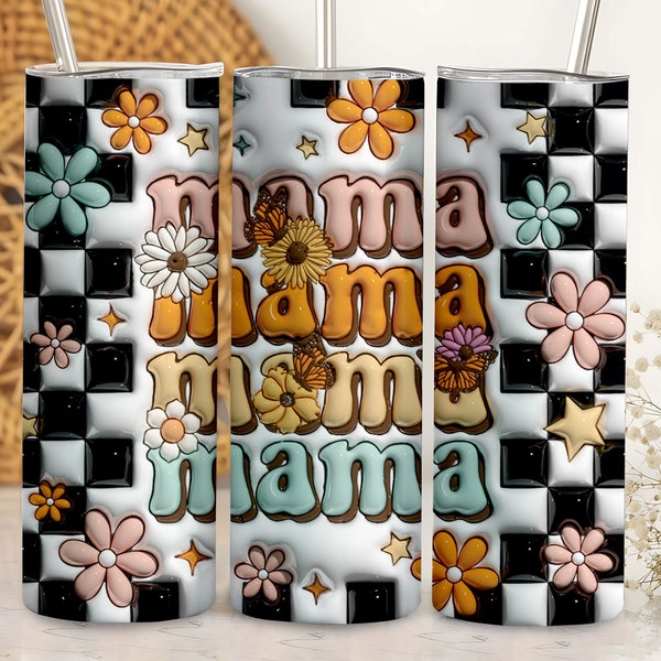 3D Retro Groovy Mama Inflated Tumbler Wrap, 3D Smile Face Puffy Tumbler Wrap, 3D Flowers Puff Tumbler Wrap, 3D Checkered Bubble Tumbler