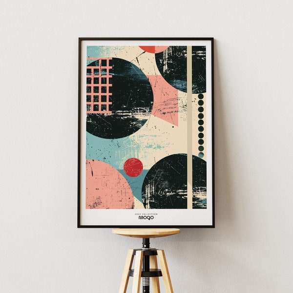 Tableau abstrait · Tableau minimaliste · Affiche Art Deco · Affiche abstraite · Affiche minimaliste · Rose et bleu · MOGO · 2023