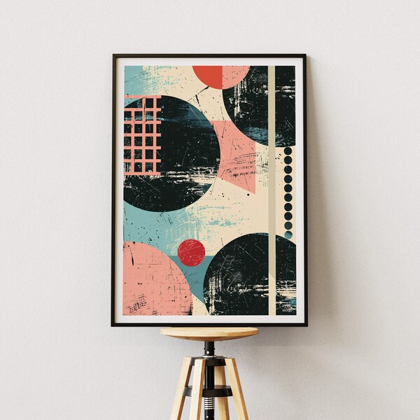 Tableau abstrait · Tableau minimaliste · Affiche Art Deco · Affiche abstraite · Affiche minimaliste · Rose et bleu · MOGO · 2023