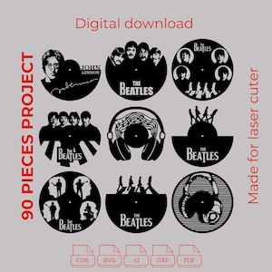 90 fichiers découpés au laser pour décoration murale | Horloge disque vinyle SVG DXF PDF