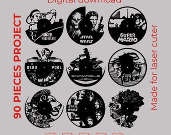 90 Designs Laser Cut Files for Wall Decor | Vinyl Record Clock SVG DXF AI