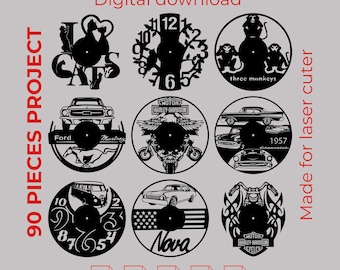 90 Designs Laser Cut Files for Wall Decor | Vinyl Record Clock SVG DXF AI