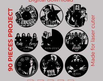 90 Designs Laser Cut Files for Wall Decor | Vinyl Record Clock SVG DXF AI