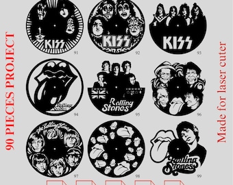 Archivos de corte láser para reloj de vinilo de músico: 90 diseños (descarga digital)