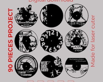 90 Designs Laser Cut Files for Wall Decor | Vinyl Record Clock SVG DXF AI