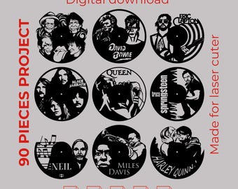 90 Designs Laser Cut Files for Wall Decor | Vinyl Record Clock SVG DXF AI