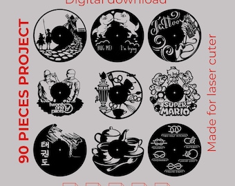 90 Designs Laser Cut Files for Wall Decor | Vinyl Record Clock SVG DXF AI
