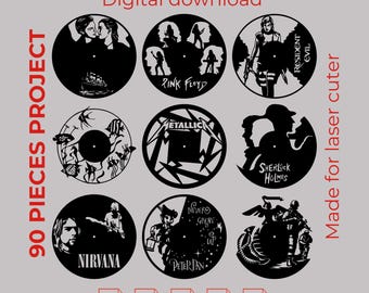 90 Designs Laser Cut Files for Wall Decor | Vinyl Record Clock SVG DXF AI