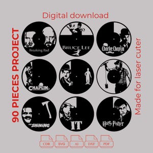 14. BUNDLE - Pacchetto esclusivo di orologi in vinile tagliati al laser - Orologio in vinile 90 Project - Arte da parete - Taglio laser CNC - File PDF - DXF - CDR - Ai - SVG