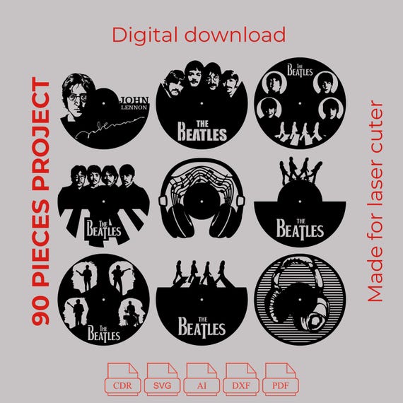 90 Designs Laser Cut Files for Wall Decor | Vinyl Record Clock SVG DXF PDF