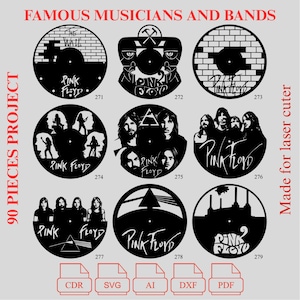 4. BUNDLE - World Famous Unique Musicians and Bands Laser Cut Vinyl Clock Bundle - 90 Project Vinyl Clock - Pdf - Dxf - Cdr - Ai - Svg