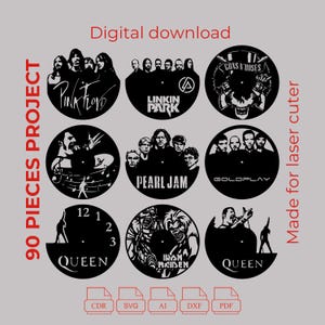 8. BUNDLE - horloge en vinyle découpée au laser - horloge en vinyle de 90 projets - art mural - CNC découpé au laser - Pdf - Dxf - Cdr - Ai - fichiers Svg