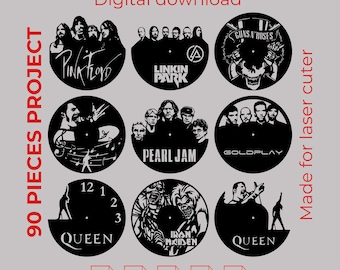 90 Designs Laser Cut Files for Wall Decor | Vinyl Record Clock SVG DXF AI