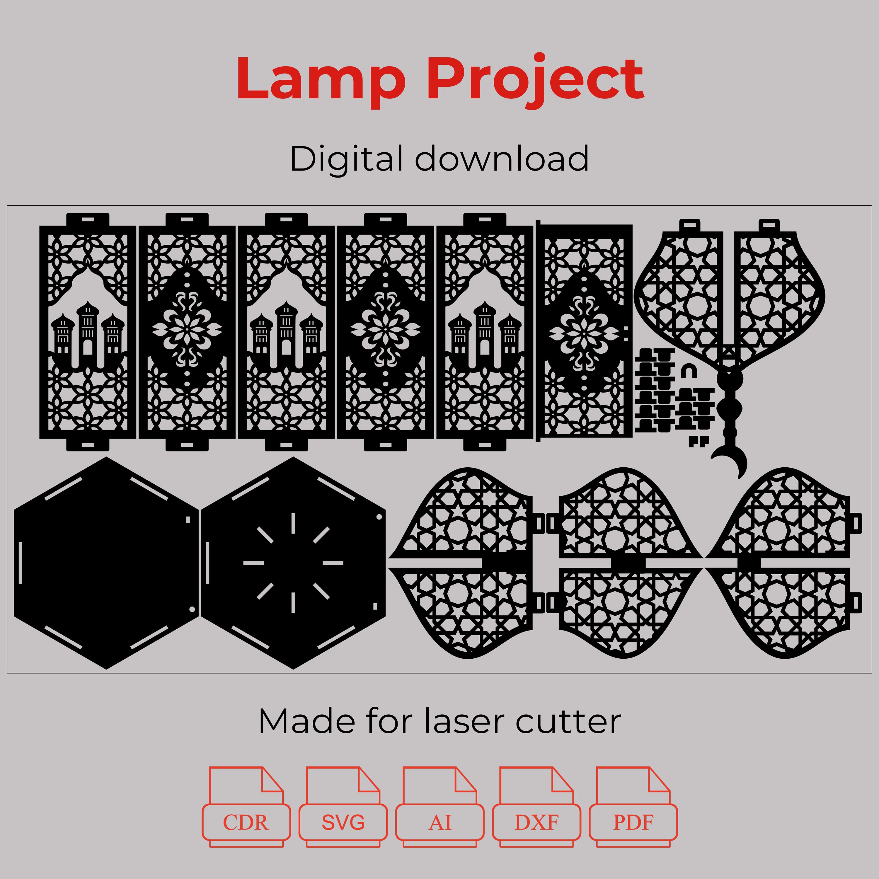Lamp Project Digital Cnc Vector File, Lamp File for Cnc Laser Cutter