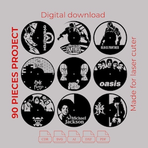 13. BUNDLE - Bundle unique d'horloge en vinyle découpé au laser - horloge en vinyle du projet 90 - Art mural - Cnc découpé au laser - Pdf - Dxf - Cdr - Ai - fichiers Svg
