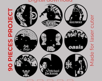 90 Designs Laser Cut Files for Wall Decor | Vinyl Record Clock SVG DXF AI