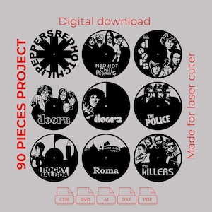 12. BUNDLE - Pacchetto esclusivo di orologi in vinile tagliati al laser - Orologio in vinile 90 Project - Arte da parete - Taglio laser CNC - File PDF - DXF - CDR - Ai - SVG