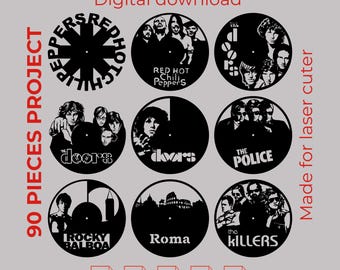 90 Designs Laser Cut Files for Wall Decor | Vinyl Record Clock SVG DXF AI