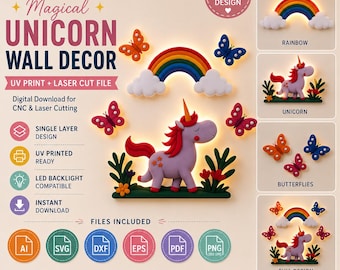 Magical Unicorn Rainbow Wall Decor SVG | UV Print Laser Cut File (Digital Download)