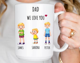 Personalized Dad Mug, Stick Figure Kids, Father's Day Gift