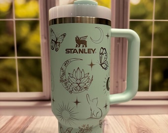 Stanley / celestial / luna / personalizado / grabado láser / vaso / 40 oz / quencher / mariposa / gatos / estrellas