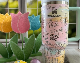 Stanley | sweet bees | honey | custom | laser engraved | etched | tumbler| 40oz | quencher | flowers |