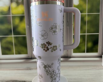 Stanley | cherry blossom | flowers | custom | laser engraved | etched | tumbler| 40oz | quencher | trees | sakura