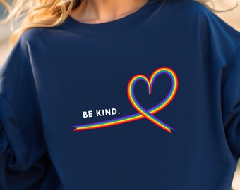 Wees vriendelijk trui, regenboog sweatshirt, LGBT shirt, trots shirt, trots wees vriendelijk, lesbisch shirt, homo shirt, regenboog hart shirt, regenboog trots