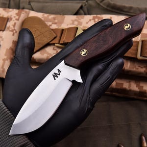 Handmade Kukri Bushcraft Knife: Rosewood Handle, Leather Sheath