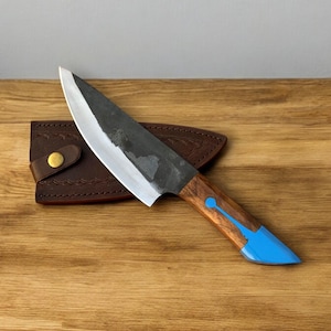 Handcrafted Chef&#39;s Knife with High Carbon Steel Blade with Ergonomic Wooden Handle and Sheath - Perfect for Professional and Home Chefs