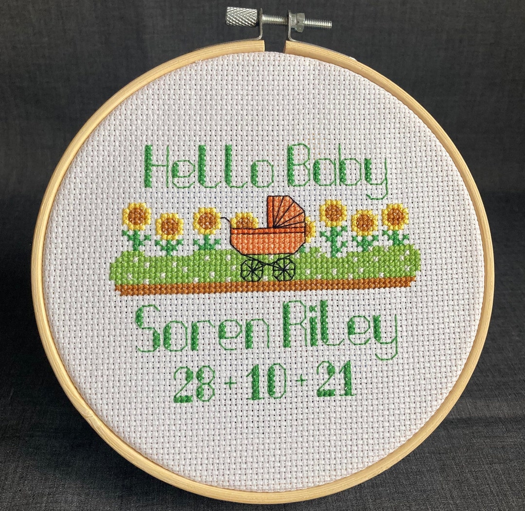 Personalised New Baby Sampler in Green - PDF Cross Stitch Pattern - Etsy
