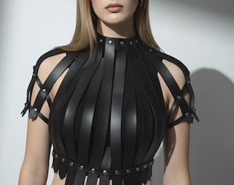 Handmade Vegan Leather Shoulder Armor | Gothic Strappy Bralette | Alternative Wear | Cosplay Accessory
