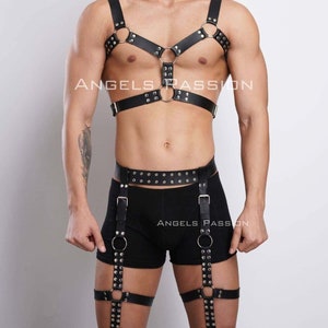 Mens Leather Lingerie Harness, Men Bondages Full Body