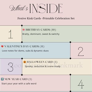 Festive Kink Cards – Printable Set for Birthday, Valentine, Halloween & New Year (A6 - 23 Cards)