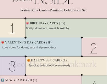 Festive Kink Cards – Printable Set for Birthday, Valentine, Halloween & New Year (A6 - 23 Cards)