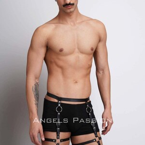 Men&#39;s Leather Leg Harness, Thigh Harness Man Plus Size Harness, Men Adjustable Harness Black & Red Waist Harness, Gift for Him Boyfriend