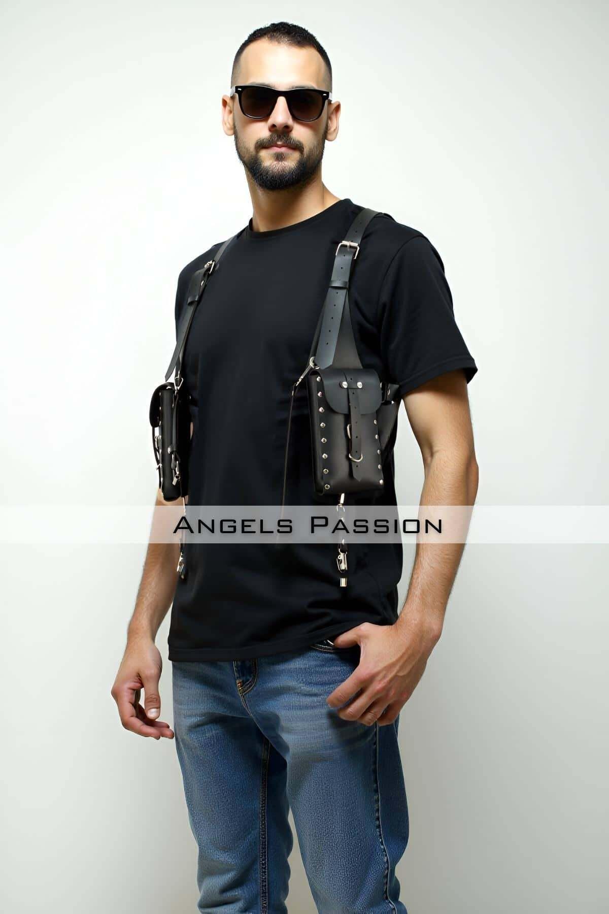 Vegan Leather Shoulder Vest Belt *NEW* Vegan Leather Vest Coat - Black main image 4