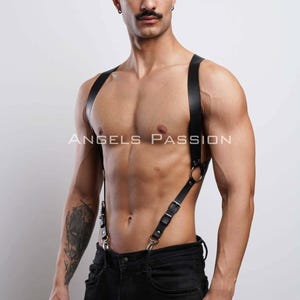 Men’s Leather Harness Suspenders – Shoulder-to-Waist Strap – Fetish Clubwear & Belt Accessory – Handmade