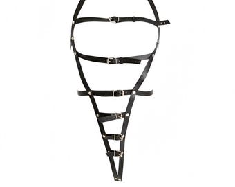 Fantasy Harness Body With Open Chest, Soft Leather, Adjustable