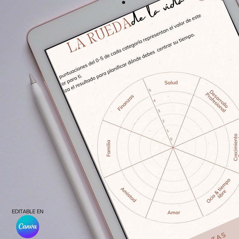 Pu&ograve; includere: Un grafico della ruota della vita stampabile con categorie che includono finanze, famiglia, salute, crescita personale, amicizia, amore e tempo libero. Il grafico &egrave; progettato per aiutarti a valutare il tuo equilibrio di vita e stabilire obiettivi.
