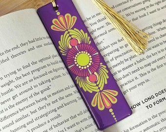 Hand Painted Wooden Resin Coated Dot Mandala Bookmark - Gift