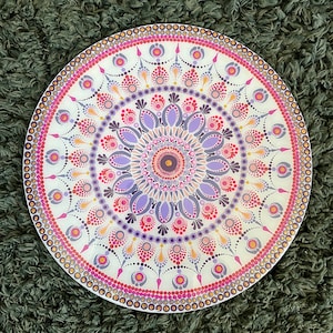 12" acryl handgeschilderde houten mdf-stip mandala - kunsthars gecoate boho muur opknoping woondecoratie - jubileum en verjaardagscadeau